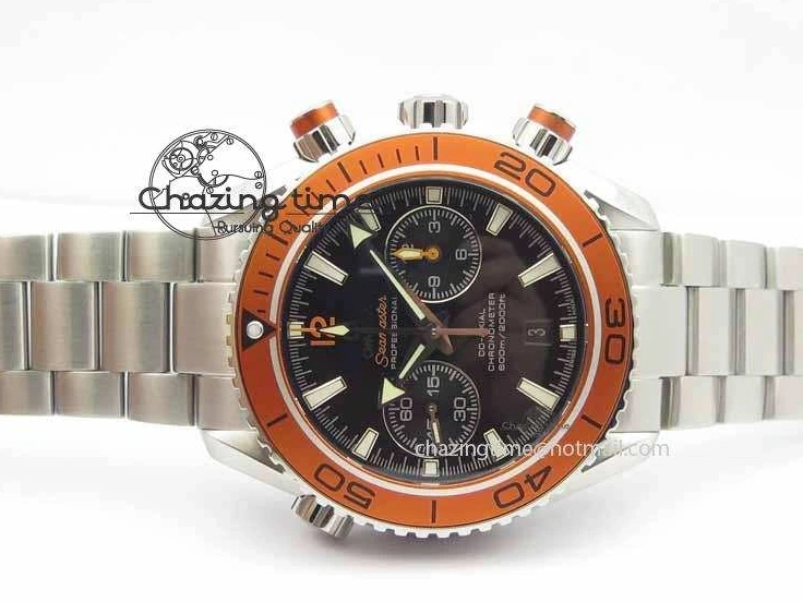 0423 Sophisticated Planet Ocean Master Chronometer Chrono SS OM 1:1 Best Edition Orange On SS Bracelet A 8156